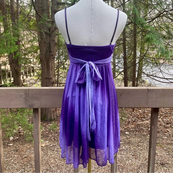 Purple Glitter Ruby Rox Mini Dress Lavender Ruched Spaghetti V-Neck Prom Dress - Picture 5 of 12